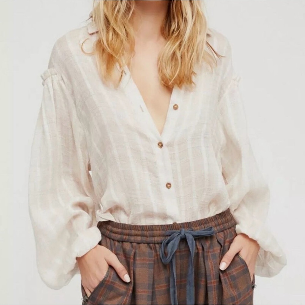 FREE PEOPLE Cotton Rayon Blouse Button Down Shirt